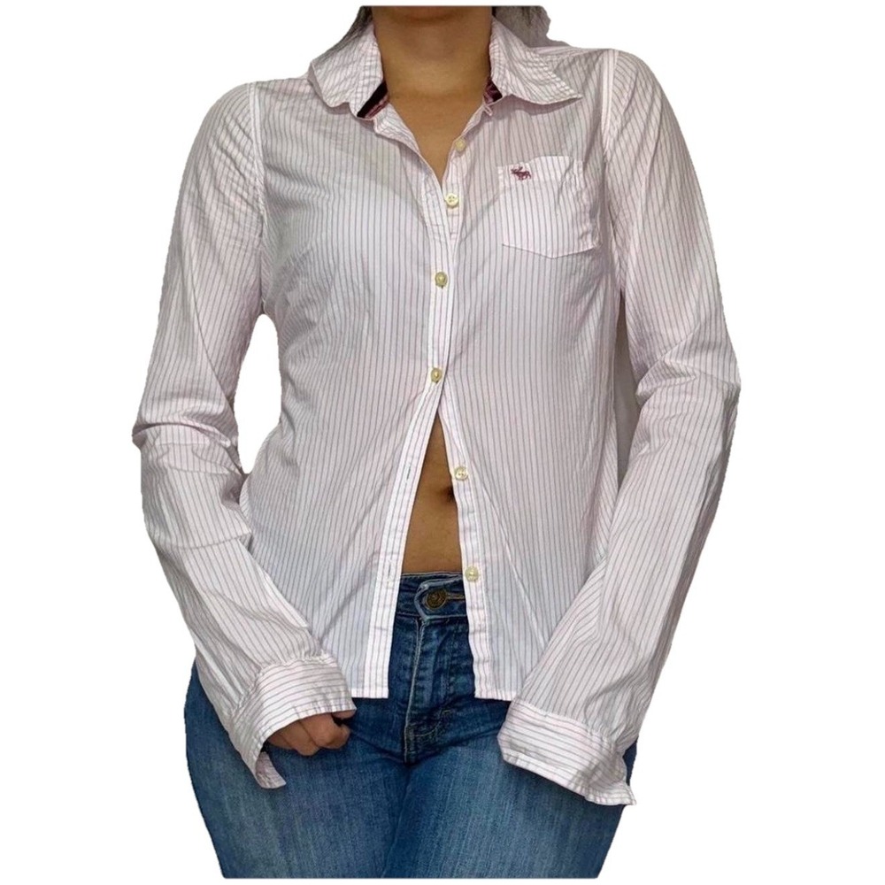 Abercrombie & Fitch Women's Button Down Shirt Size L Pink Windowpane Checkered